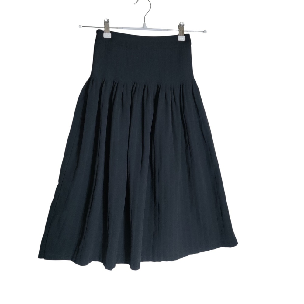 Chouchou Black High Waisted Pleated Midi Skirt Smocked Waist Womens Size S
